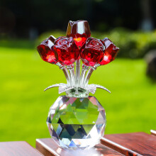 7-Piece Crystal Rose Bouquet Table Decor, Handcrafted for Valentine's Day, Birthday, Romantic Dinner – Compatible with Standard Vases
