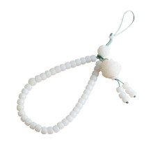 Chinese Style White Jade Bodhi Phone Hanging Rope Chain - Short Wrist Strap, Non-slip & Detachable。