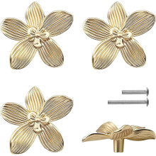 Bloemvormige ladeknoppen Bloemvormige kastknoppen Dressoirknoppen van zinklegering 2,4 inch (61 mm) Gouden kastdeurknoppen (6 stuks, goud)