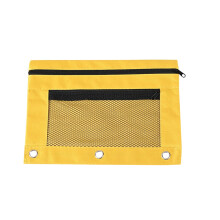 Pencil Case Pouch for 3 Ring Binder Oxford Fabric Double Layer Mesh Large Capacity Black Zipper Portable Stationery Organizer Yellow