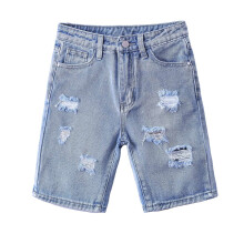AWZXDE Boys Distressed Denim Shorts For Boys Streetwear Loose Fit Elastic Waist Comfortable Summer Casual Shorts Sky Blue,6-7 Years
