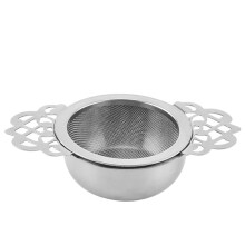 Silver Stainless Steel Tea Strainer with Drip Bowl, Mesh Loose Leaf Tea Infuser with Double Winged Handle