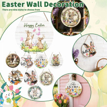Colgante de puerta de madera con forma de conejito de Pascua de 30 cm con flores de margarita – Decoración rústica de granja para primavera,