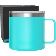 Mug isotherme en acier inoxydable de 473 ml (16 oz) avec poignée et couvercle coulissant – Maintient les boissons chaudes/froides, idéal pour le