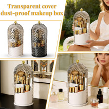 Porte-pinceaux de maquillage transparent rotatif à 360 avec couvercle, organisateur de soins de la peau anti-poussière pour coiffeuse/salle de