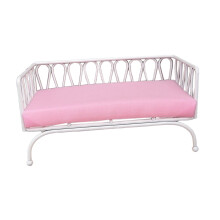 Mini divano per casa delle bambole con struttura in metallo e cuscino rimovibile, ideale per decorare il soggiorno.