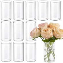 12pcs 6" Clear Glass Cylinder Vases for Wedding & Home Decor, Hurricane Candle Holder – Compatible with Standard Candles