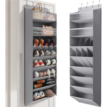 Organisateur de chaussures transparent à 8 niveaux à suspendre à la porte, avec poches profondes, carton rigide et tubes, gris – Compatible avec