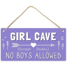 Girl Cave Sign 12"x6", PVC Wall Decor, Waterproof, "Girls Only" & "No Boys Except Daddy", Bedroom Decor