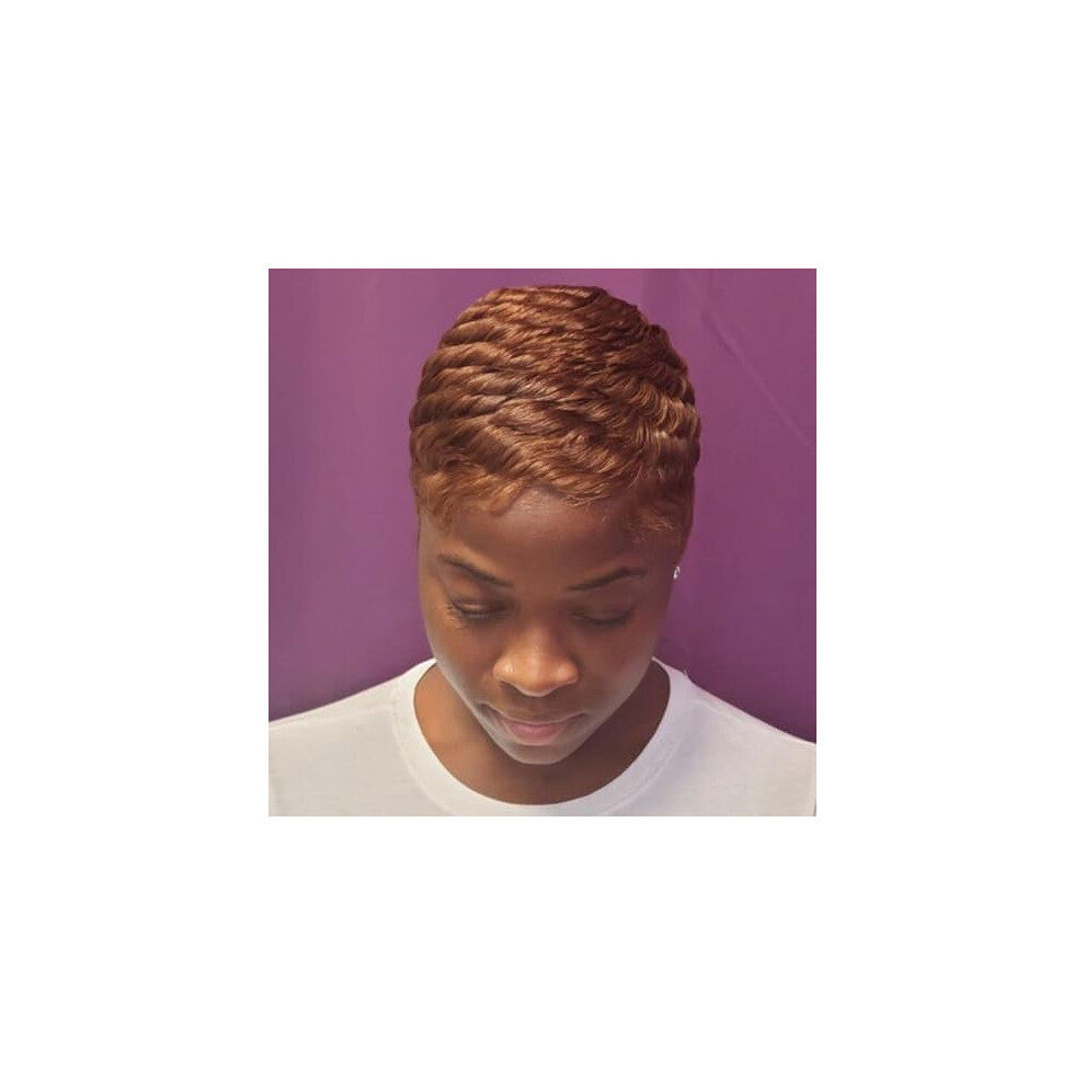 Unisex Black,Red,Brown Auburn Brown Pixie Cut Wig Short Wigs For Black Women, Synthetic, Auburn
