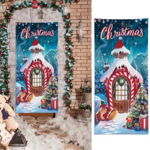 Décoration de porte de Noël avec Père Noël, sapin, paysage enneigé et chiot de dessin animé – Convient aux portes d'entrée, décoration de