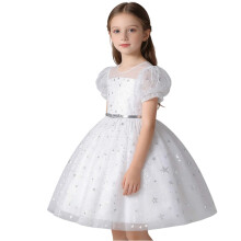 Girls Puff Sleeve Sequin Party Dress White Size 2-10