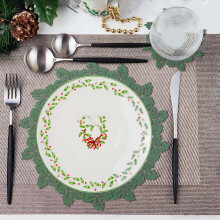 Christmas Snowflake Placemats Set of 12, 13" Embroidered Velvet Red, Washable Xmas Table Decor – Compatible with Holiday Tables
