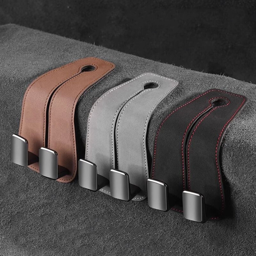 Car Seat Headrest Hooks (2 Pack) Â Foldable Leather Double Hooks For Bags, Groceries, Clothes Â Easy Install, Universal, Compatible With Most Cars 9450273965031