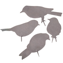 Lot de 4 statues d'oiseaux en métal pour jardin avec vis de fixation – Décoration rustique pour clôture, arbre ou jardin, résistante aux