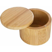 Saleiro com tampa giratória – Caixa de temperos em bambu para bancada de cozinha com fecho magnético – Ideal para sal marinho, especiarias e
