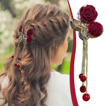 Vintage-Haarspangen mit Rosenquaste – Haarnadeln aus beflockter Legierung mit eleganter Quaste, geeignet für Valentinstag, Hochzeiten und Partys
