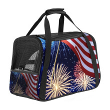 Independence Day Fireworks American Flag Portable Dog Carrier Bag & Cozy Cat Carrying Case for Small Pets,Puppy Soft-Sided Pet Travel Bag