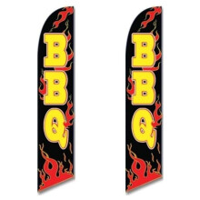 BBQ Swooper-flagg (dobbeltpakke) – 12 fot fjærflagg, svart/gul/rød – Restaurantannonser, åpning og arrangementspromotering