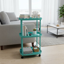 Rolling Storage Cart, Bathroom Organizer Mobile Shelving Unit, Metal Utility Cart Tower Rack with Beech Wood Frame for Kitchen Laundry Narrow Places