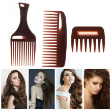3Pcs Professional Hair Styling Comb Set Coffee Color for Straight and Curly Hair