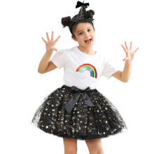 AWZXDE Kids Girls Star Moon Tutu Skirt For Girls Carnival Holiday Party Ballet Dance Performance Skirt With Hairclip Black