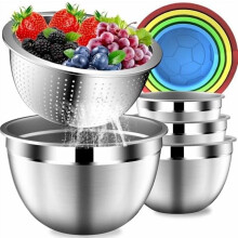 Ensemble de bols mélangeurs en acier inoxydable avec passoire et couvercles – Multicolore, compatible avec les accessoires de cuisine 2025
