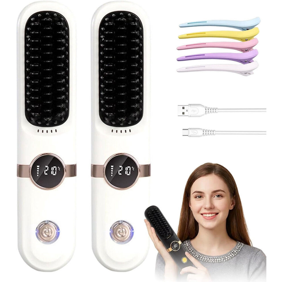 Cordless Hair Straightening Brush Rechargeable 3 Heat