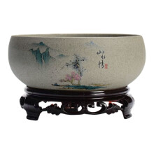 Ceramic Hydroponic Bonsai Bowl with Wooden Stand – Indoor/Outdoor Round Planter, Compatible with Indoor Flowers