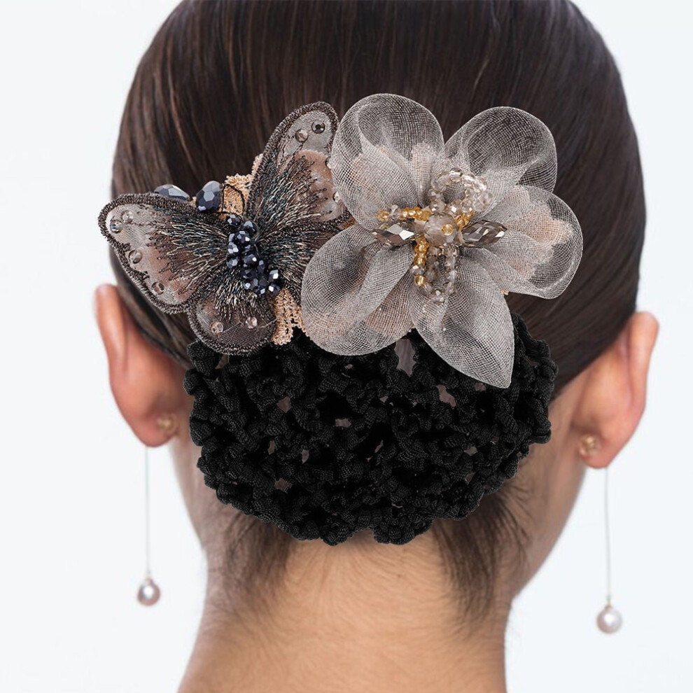 Black Bun Hairnet Clip Elegant 2 pcs