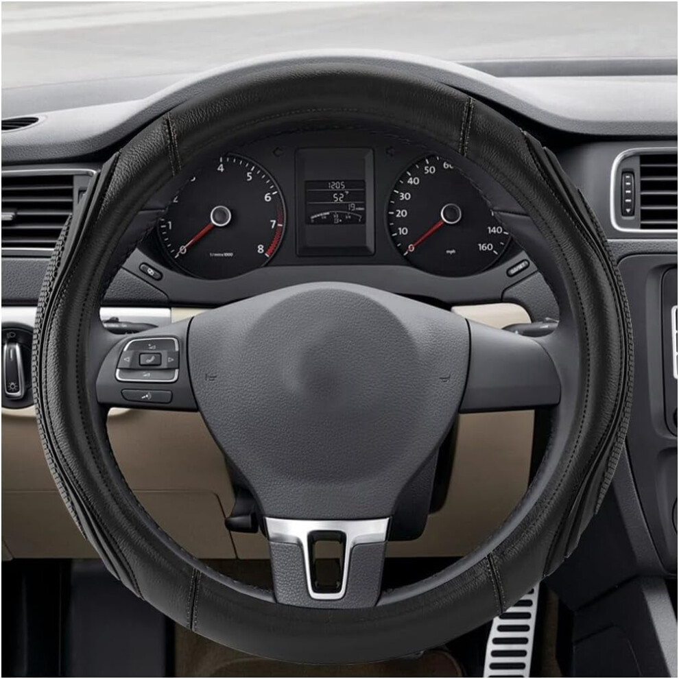 Car Steering Wheel Cover, 14.5-15.5" Elastic Breathable Microfiber Leather, Anti-Slip, Universal Fit (Black) Black 9329345280313