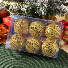 2.36 Inch Hollowed-Out Carving Snowflake Pattern Christmas Balls Christmas Tree Decorations Ball Baubles for Home Christmas Decorations(6Pcs)
