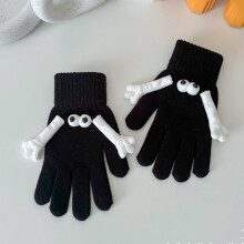Mouth Cartoon Gloves with Screentouch Fingers Soft and Stretchy Short Hand Gloves for Girl Daily,Christmas Gifts for Grandkids(7.9Inch,Black)