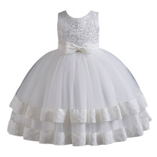 Girls' sleeveless sequined princess gown white size 120