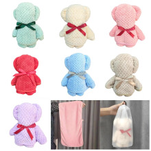 Bear Design Towel 14x30in Coral Fleece Soft Absorbent Bath Towel for Guest Bathroom Spa Gift Set Burgundy