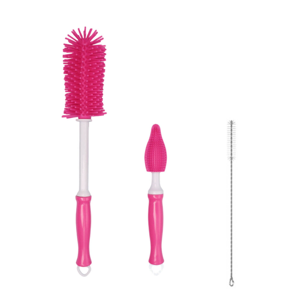 Bottle Brush Set – Rotating Silicone Brushes for Bottles & Straws, Flexible Straw Cleaner, No-Dead-Corner Scrubber, 3-Piece Multicolor
