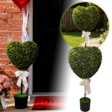 Heart-Shaped Artificial Boxwood Bonsai Topiary, 32" with Planter – Valentine's Day Decor for Indoor/Outdoor Use