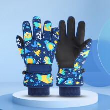 Kids Cartoon Ski Gloves, Waterproof & Windproof Thermal Winter Gloves for Boys/Girls, Warm Snow Gloves for Cold Weather-Navy
