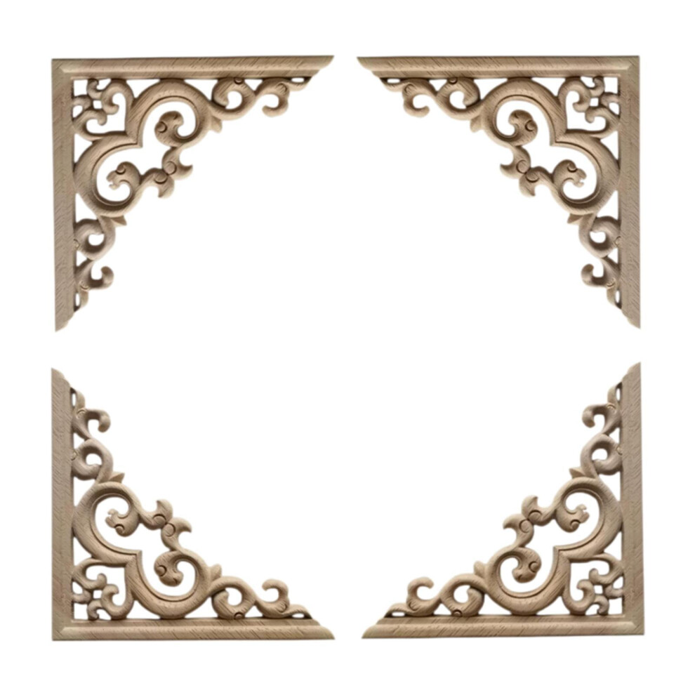 4 Decorative Wood Appliques, Carved Corner Appliques, Diy Carved Wood Decals For 12X12cm 9329345281983