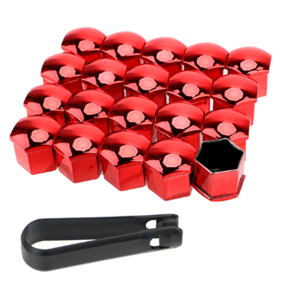 (, 21Mm) 20Pcs Car Wheel Nut Caps W/ Remover Tool, Anti-Rust Red 6253032013256