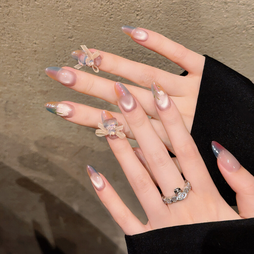 Bright-Home (Xs) Handmade Fake Nails With Colorful Tip With Natural And Smooth Edge Nails For Shopping Traveling Dating