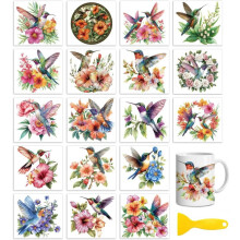 18 Blatt Rub-On-Transfer-Aufkleber für Bastelarbeiten, Kolibri, UV-beständig, wasserfest, für Tassenverzierungen, Kalttransfer-Aufkleber für