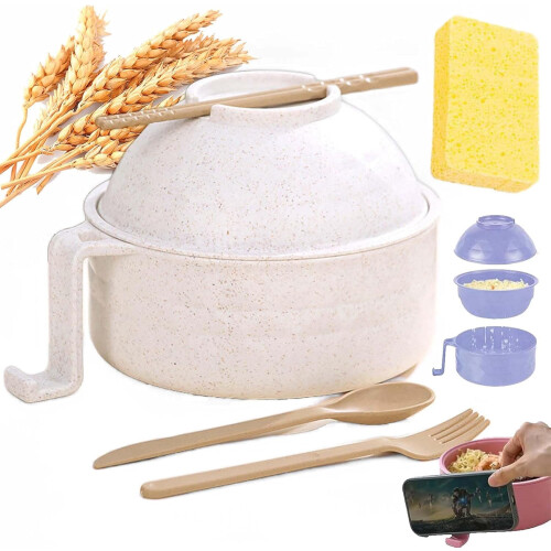 Μπολ Ramen για φούρνο μικροκυμάτων με καπάκι και σετ σκευών (chopsticks, κουτάλι, πιρούνι,