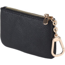 Monedero de piel de grano completo con llavero - Monedero pequeño para monedas, tarjetero y cartera para mujer y hombre (negro)