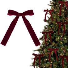 12pcs Red Velvet Christmas Tree Bow Ornaments, 2.5cm Wide with Gold Ties – Festive Decor Compatible with Christmas Trees
