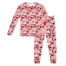 Conjunto de ropa navideña para niños y niñas, manga larga, cuello redondo, lindo estampado de Papá Noel, conjunto suave y cómodo para el hogar,