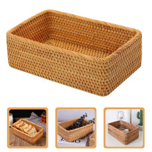 Light Brown Plastic Woven Basket for Kitchen Rustic Food Serving and Storage Multifunctional 10 x 10 x 5 inches