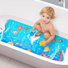 Antislip badmat voor in bad, extra lange badmat van 102 x 41 cm met afvoergaten en zuignappen, antislip douchemat, machinewasbaar, Dolphin