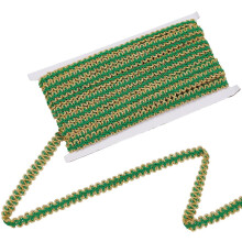 1/2" Zielona taśma z warkoczem Gimp Braid Trim ze złotym metalicznym brokatem, poliestrowa koronka tkana do szycia, dekoracji wnętrz, kostiumów i