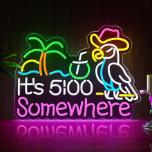 Its 5 00 O'clock Some Where Neon Signs for Wall Decor, Parrot Dimmable Neon Light Sign for Man Cave with /OFF, Light Up Sign for Bar